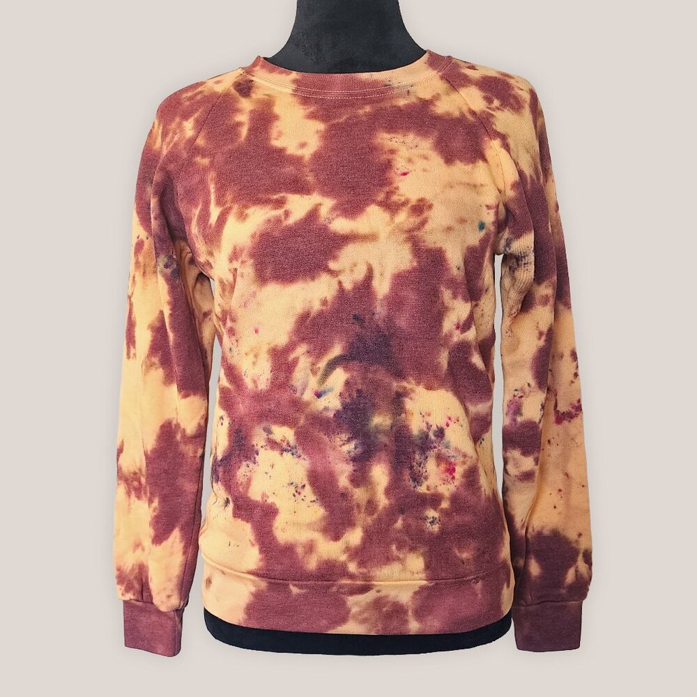 NWT Sahara Tie Dye Orange Pullover Sweatshirt Fleece Raglan Long Sleeve Top